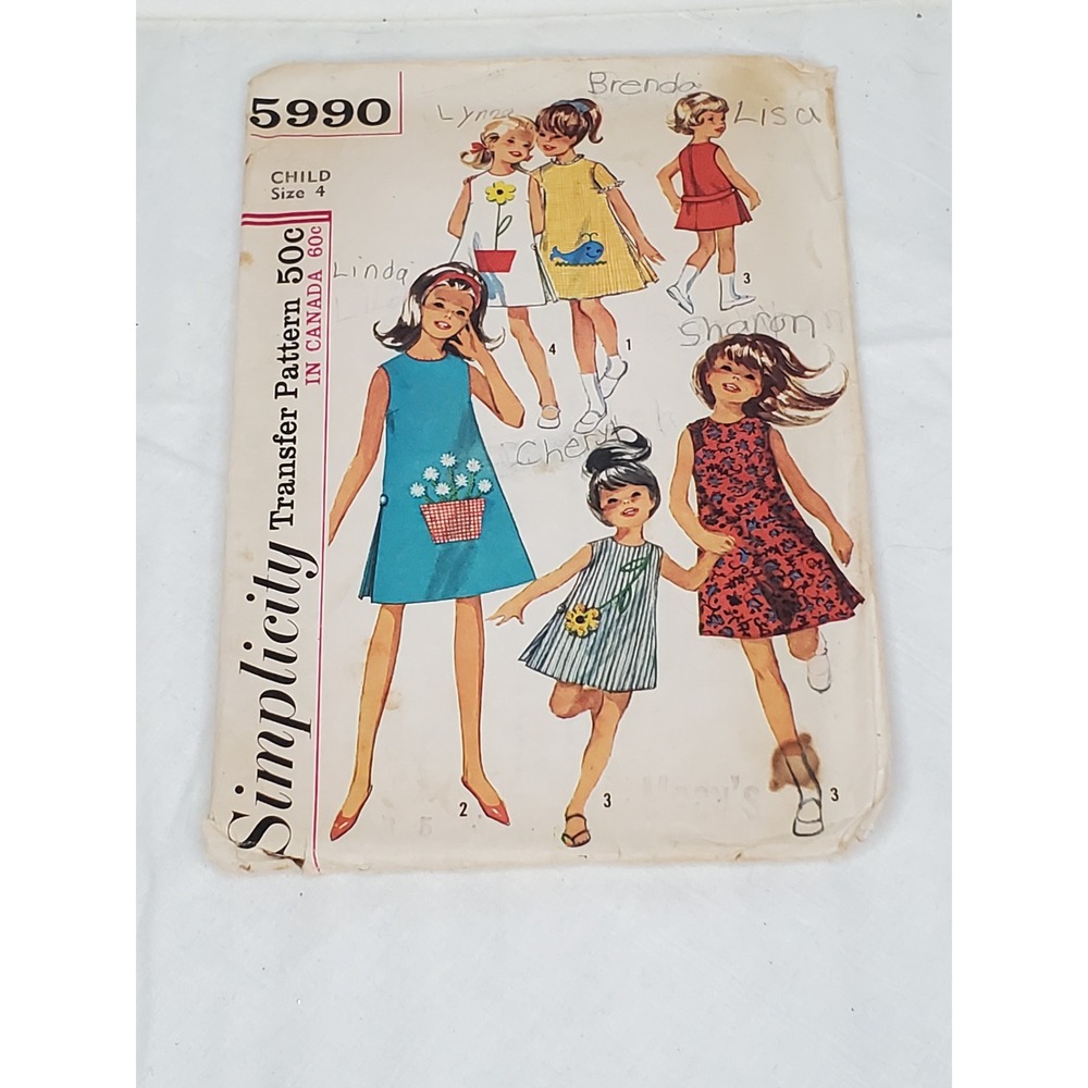 Vintage 1965 Simplicity 5990 Child‎ Size 4 A-Line Dress Sewing Pattern Transfer